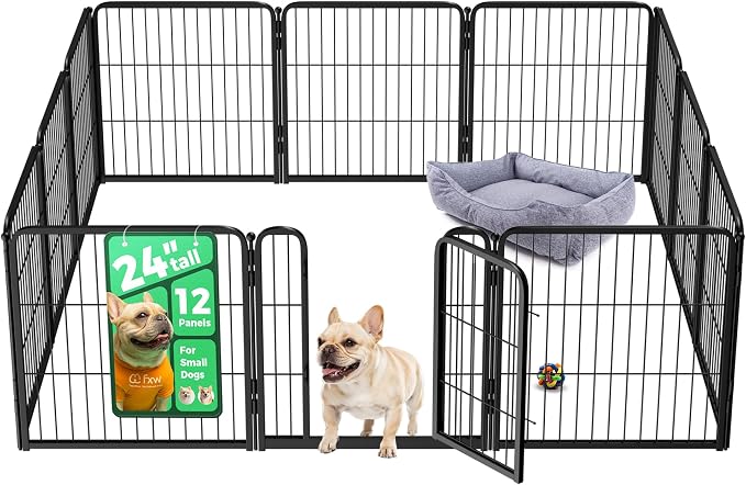 FXW Homeplus Indoor Dog Playpen, 24" H, 12 Panels, for Puppies & Small Dogs | Stress-free play, Heavy-duty, Semi-open design, Easy setup, Threshold-free gate, Expandable, Patented
