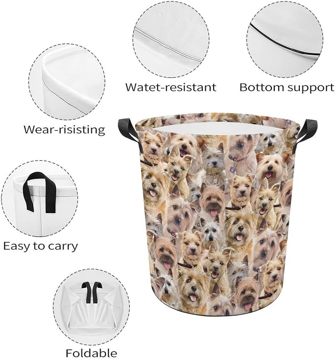 Collapsible Laundry Baskets for Cairn Terrier Lover, Funny Pet Dog Face Print Laundry Hamper Large Waterproof Dirty Clothes Basket Storage for Bathroom Bedroom, Gifts for Cairn Terrier Mom