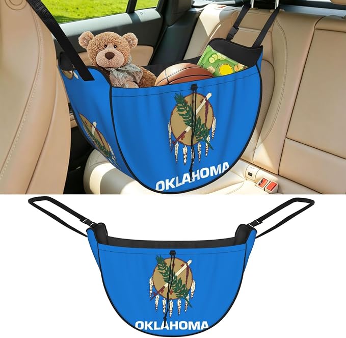 Oklahoma State Flag Car Seat Organizer-Backseat Storage Bag for Travel | Waterproof Durable. Holds Snacks Gear Essentials. Fits Most Cars.