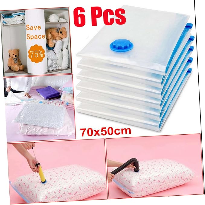 Vacuum Storage Bag 50x70cm White PET and PE Foldable Organizer | Pillows and Quilts, Anti Water Design, Space Saving Compression, Reusable Storage Solution