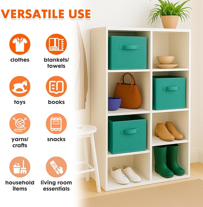 PowerKing Collapsible Storage Cubes, Farbic Storage Bins, Forest, 6 Pack | Sturdy, Lightweight, Easy Pull Handle, Closet & Shelf Organizer, Clothes and Toys Storage, 10.5'' x 11'' x 10.5''