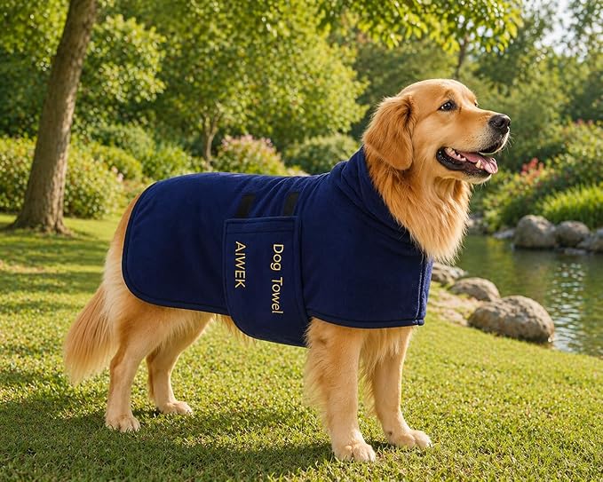 Dog Towel Dog Bathrobe, Microfiber Super Absorbent Pet, Quick Drying Robe for After Bath, Adjustable Collar & Belly Strap Pet Cat Bath Robe Towel blue-2XL