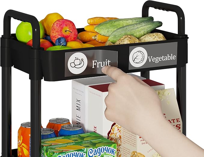 Laiensia 4-Tier Rolling Cart with Wheels,Multifunction Utility Storage Carts, Kitchen Storage Organizer,Mobile Shelving Unit for Bathroom,Laundry,with Classified Stickers,Black