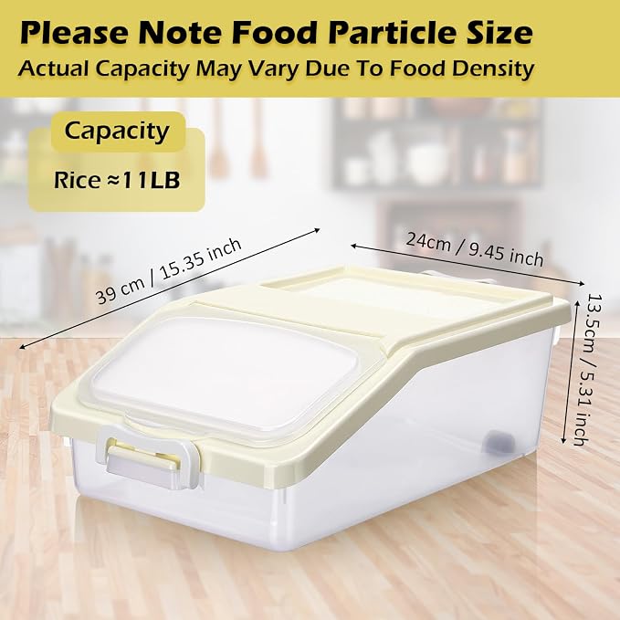 Blushtier 3 Pcs Rice Storage Container 11 lb Airtight Flour Container with Wheels Measuring Cup Clear Pet Food Dog Cat Birds Food Bin Grain Cereal Organizer Box for Dry Baking Supplies(Milky White)