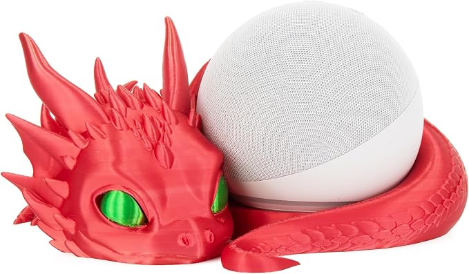 Dragon Stand for Echo Dot 4th/5th Gen, 3D Printed Dragon Amazon Echo Desktop Speakers, Holder for Echo Dot 5th Gen Echo Dot 4th Gen, Made in USA (Red)