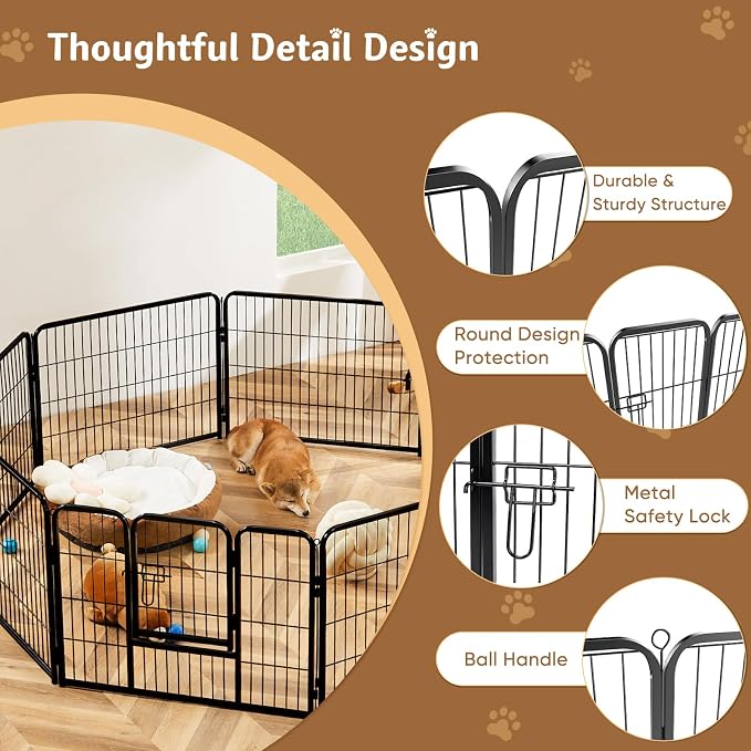 DUMOS Dog Playpen 32 Inch 8 Panels Indoor Outdoor Metal Pet Fence | Foldable Dog Play Pen with Door, Portable Exercise, RV Camping, Puppy Small Medium Dogs