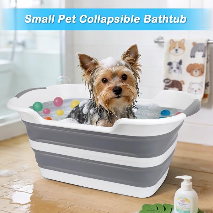 Collapsible Dog Bathtub with Drainage Hole, Portable Pets Bathing Tub, Gray | Foldable Washing Tub, Multi-Functional Pets Bathtub, for Puppy Small Dogs Cats