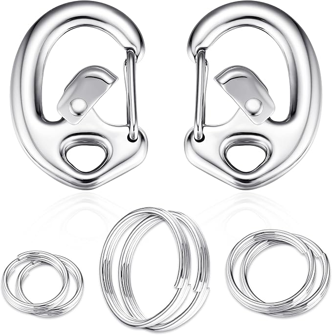 Stainless Steel Pet Collar Tag Clip, Contour Carabiner- 2 Sets | Patented Flipclip, split ring set, quick switching for dogs and cats, secure attachment