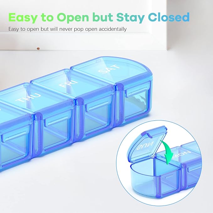 Extra Large Pill Organizer 2 Pack, XL Pill Box 7 Day, Weekly Pill Case with Large Capacity, Jumbo Organizer, BPA Free (Blue+Green)