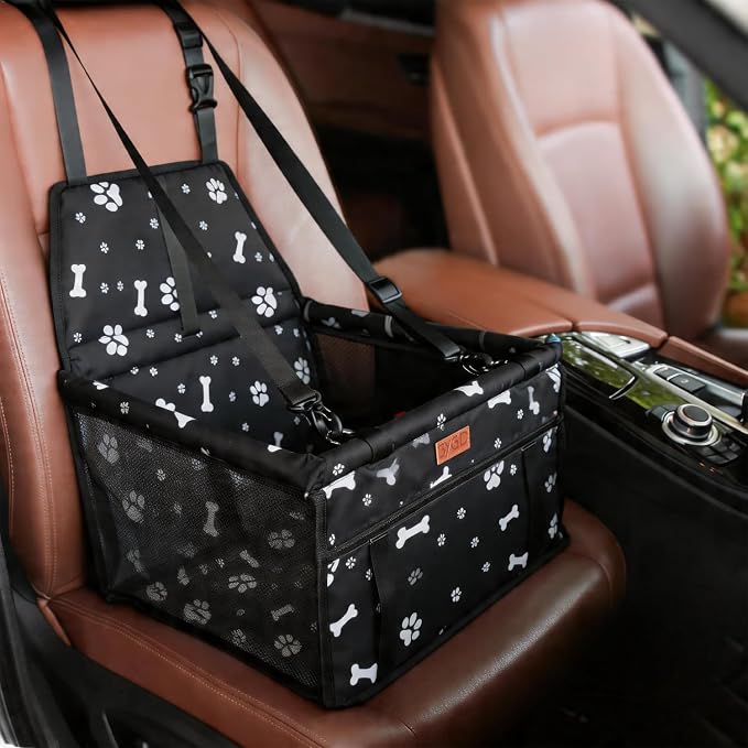 BYGD Pet Dog Booster Seat with Support Rod for Small and Medium Pets | Breathable and Foldable Car Basket, Sturdy Structure, Lightweight Portable Pet Car Seat with Adjustable Safety Straps