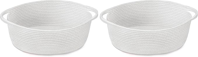 Goodpick White Baby Laundry Basket with Handles, Cute Cotton Rope Baskets for Toys, Small Basket for Organizing Gifts,Snacks,Woven Storage Baskets for Bathroom, 12"x 8" x 5" (Pack of 2)