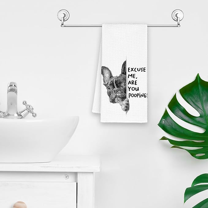 Funny Dog French Bulldog Bathroom Towels, Cute Rustic Hand Kitchen Towels Gifts for Dog Lovers, are You Pooping Bar Dish Towel Decor for Bar Cafe Dorm 16x24in