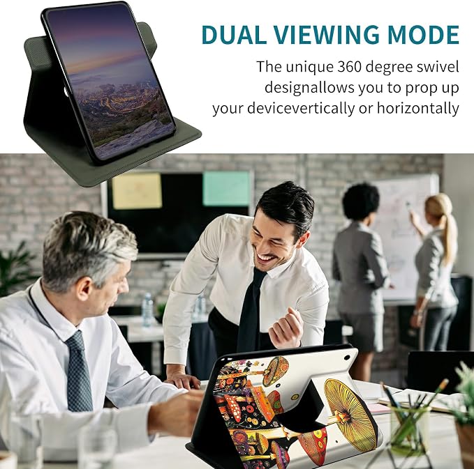 Case for Samsung Galaxy Tab A8 10.5" 2022 SM-X200/X205/X207, 360 Degree Rotating Stand with Multi-Angle Vertical & Horizontal Viewing Shockproof Shell for Women Men, Mushroom Painting
