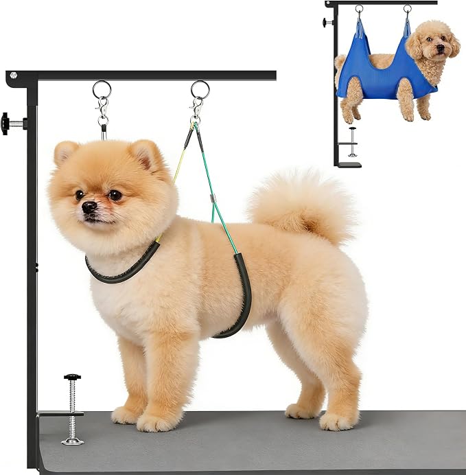 Dog Grooming Table Arm with Hammock, Adjustable Height 26"-40" Heavy Duty Grooming Arm for Dogs, No-Sit Haunch Holders & Loop Noose for Small Medium Dogs at Home or Salon