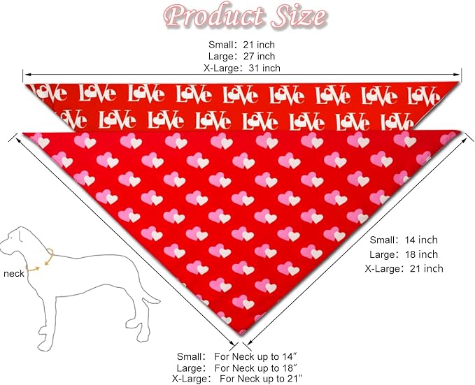 Valentines Dog Bandanas 2PCS-Small,Love Pet Scarf for Boys and Girls,Heart Bandana for Weddings,Parties,and Holidays,Dog Outfit Gifts for Small Dogs and Cats(Red)