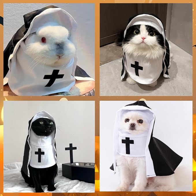Pet Cat Dog Nun Costume: Cloak Outfit Small Cat Dog Halloween Cosplay Outfit Costume Nun for Small Dogs Puppy Dress Up Pets Apparel Holiday Party Clothes