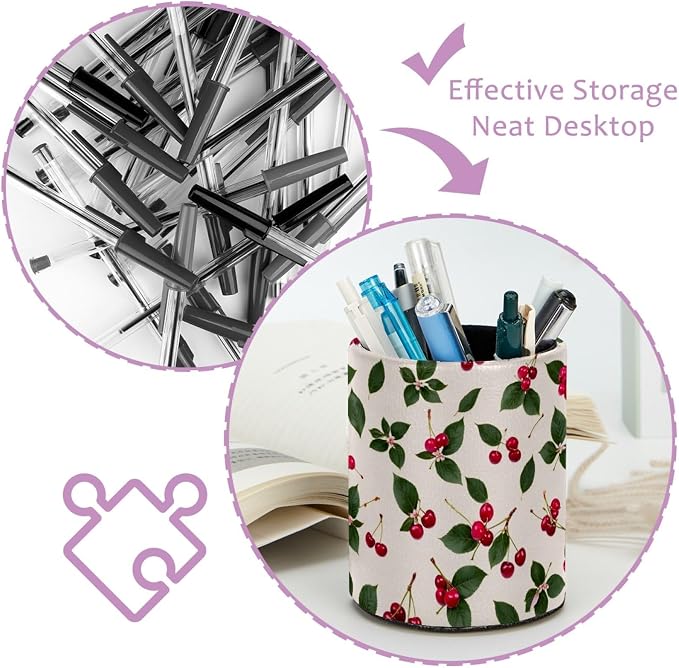 Cherries Pen Holder, Pencil Cup Marker Brush Holder Desk Storage Case, Desktop Organizer for School Office Home Supplies