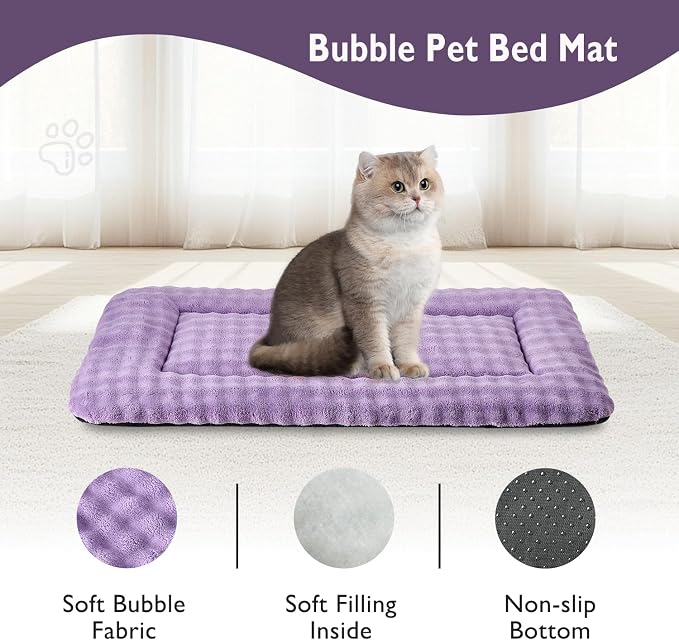 Pet Bed Mat Crate Pad for Cats Small Dogs, Dusty Purple, 24"x 18" | Washable Soft Pet Sleeping Mat, Puppy Cat Kitten Cushion with 3D Bubble Pattern