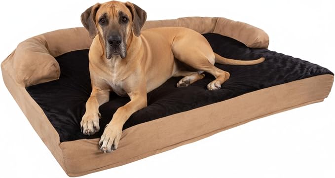 Jumbo Dog Bed – 51x35.5 Pet Bed - 3-Layer Orthopedic Dog Sofa with Cooling Gel, Memory Foam and Neck Bolster by PETMAKER (Tan/Black)