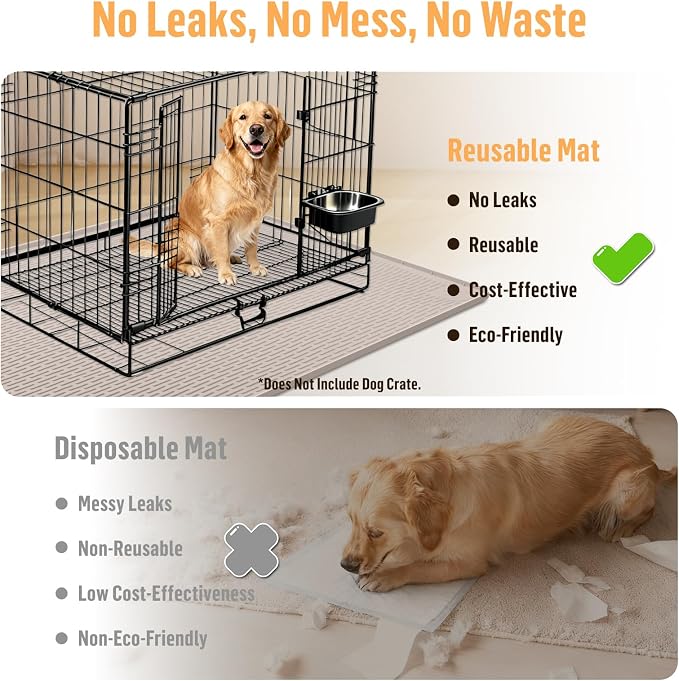 Silicone Dog Bed Mat 57"x 40" Crate Mat for Dog Cages, Khaki | Extra Large Kennel Mat with Raised Edge, Washable, Leakproof, Waterproof Dog Mat for Crate, Dog Floor Mat to Protect Floors