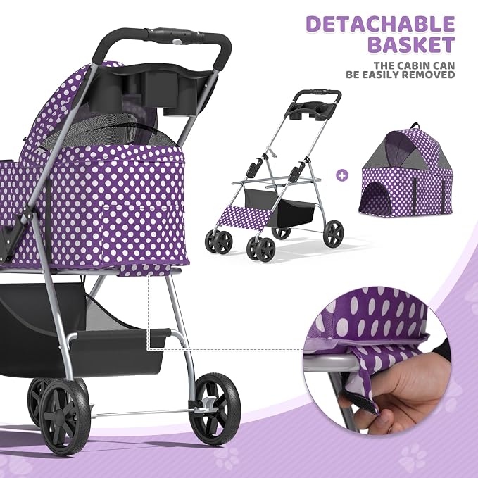 Magshion 3-in-1 Foldable Pet Stroller for Small to Medium Dogs and Cats | Dog Travel Jogger with Detachable Carrier, Cup Holder & Storage Basket, For Small/Medium Dogs & Cats Up to 33 lbs
