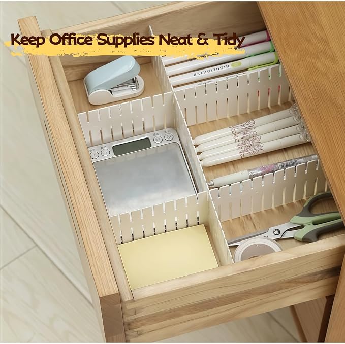 8 PCS Drawer Dividers, Adjustable Plastic DIY Organizer Separators for Socks, Underwear and Makeup, Ideal for Kitchen, Bedroom and Dresser Storage