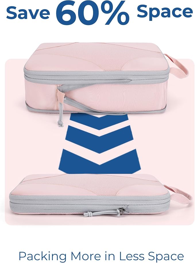 Bagsmart Compression Packing Cubes, Travel Bag Cruise Ship Essentials | Lightweight, Compressible Suitcase Organizer Set fit Standard Carry-On & Checked Luggage, 6 Set, 14 Set Washable Packing Bags