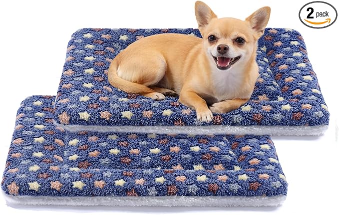 Mora Pets Dog Bed Crate Pad Ultra Soft Pet Mat Star Print 2 Pack 22 in Blue | Washable Crate Mat for Large Medium Small Dogs, Reversible Fleece Dog Crate Kennel Mat Flat Cat Bed Liner