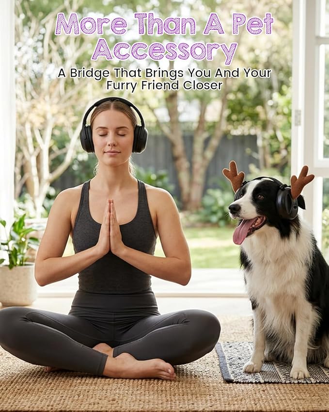 Dog Ear Muffs Noise Protection,Noise Cancelling Dog Ear Muffs for Fireworks, Thunder & Anxiety – Adjustable for Medium to Large Dogs,Calming Lavender Aromatherapy Pads & Detachable Antlers Included