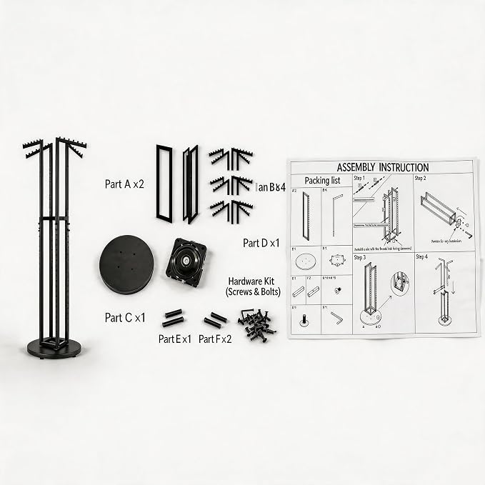 360° Black Rotating Coat Rack, Heavy Duty Metal Garment Rack Height-adjustable, Suitable for Both Adults and Children, Freestanding Clothing Rack for Hanging Clothes, for Bedroom, Retail Store