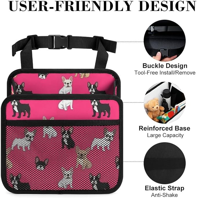 Car Organizers for Seat Back Vehicle Backseat Storage Pocket, French | Bulldogs Dogs Pets Puppy, Auto Hanging Pouch Trash Bag with Adjustable Buckle, Universal Fit for Vehicle Truck