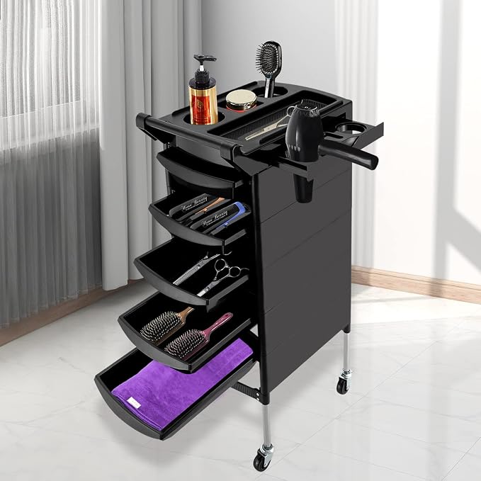 6 Tiers Salon Trolley, 20.5*17.7in Hair Salon Storage Tool Lockable Beauty Storage Organizer Tool Beauty Rolling Trolley Salons Styling Station with Universal Wheels for Beautys Salons Barber Stores