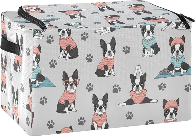 Cute Pets Dog Gray pattern Under Bed Storage Containers with Double Zipper Openings, Foldable Clothes Storage Bins with Clear Window and Handles for Bedding Comforters Blankets