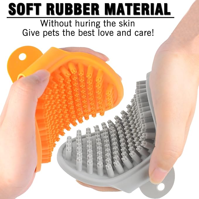 XIGOU Dog Bath Brush, 2 Pcs Short Hair Grooming Brush for Dogs & Cats - Soothing Massage Rubber Bristles Curry Comb with Adjustable Handle