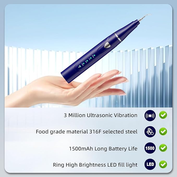 Plaque Remover for Teeth, Pet Ultrasonic Cleaner, Dog Plaque and Tartar Remover with LED Light, Dog Teeth Cleaning Dental Care Kit for Tartar and Stains, Suitable for Dogs and Cats (Blue)