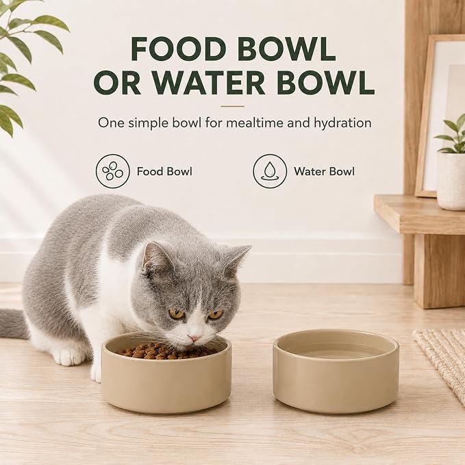 Havniva Cat Bowls Set of Two, 5.1” Ceramic Cat Food Bowls, Cat Water Bowl | Cat Food and Water Bowl Set, Non-Slip Base, Food-Grade Ceramic, Wide Opening, Dishwasher Safe, Pet Bowls Whisker Friendly