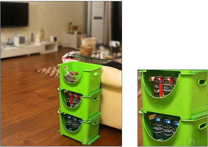 Basicwise Stackable Plastic Storage Bin - Clear Organizer Box for Closet, Pantry, Toys, Office - Sturdy, Cut Out Handles, Easy Access Even When Stacked - 10" W x 11" D x 9" H, Green