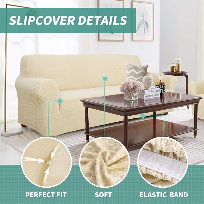 YEMYHOM Couch Cover Latest Jacquard Design High Stretch Extra Large Sofa Covers Pet Dog Cat Proof Oversized Slipcover Non Slip Magic Elastic Furniture Protector (XL Sofa, Beige)