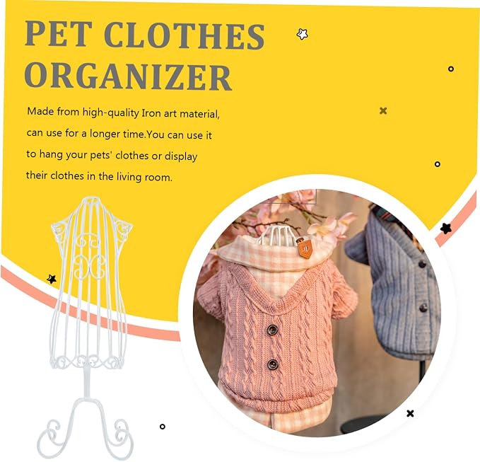 Pet Clothing Display Rack Iron Art Hanging Organizer for Dog Clothes | White Finish, Home and Pet Shop Use, Displaying Pet Clothing, One Piece Holder