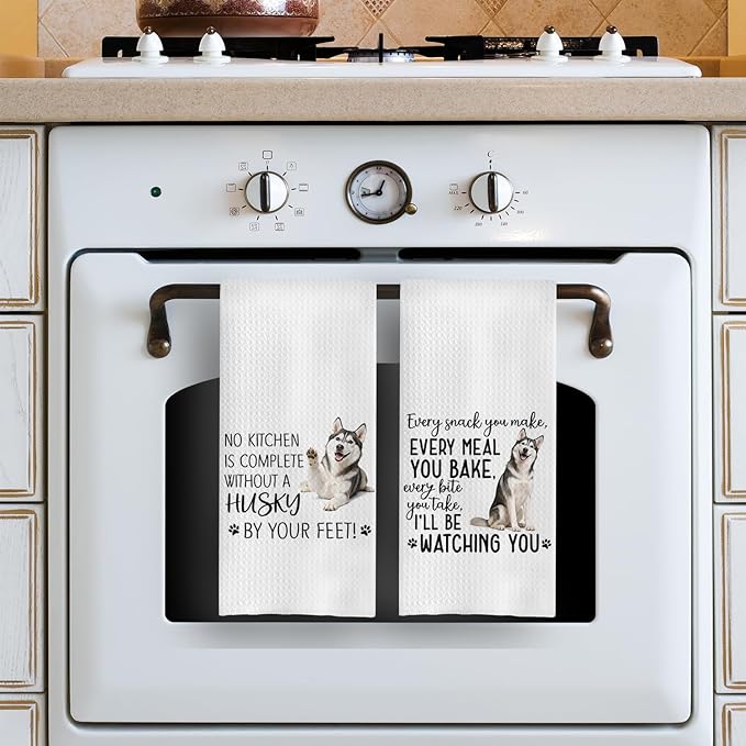 Husky Dog Kitchen Towels Set - Husky Gifts for Dog Lovers Women, Dogs Hand Towels Dish Towels Decor, 16x24 Inch,Set of 2