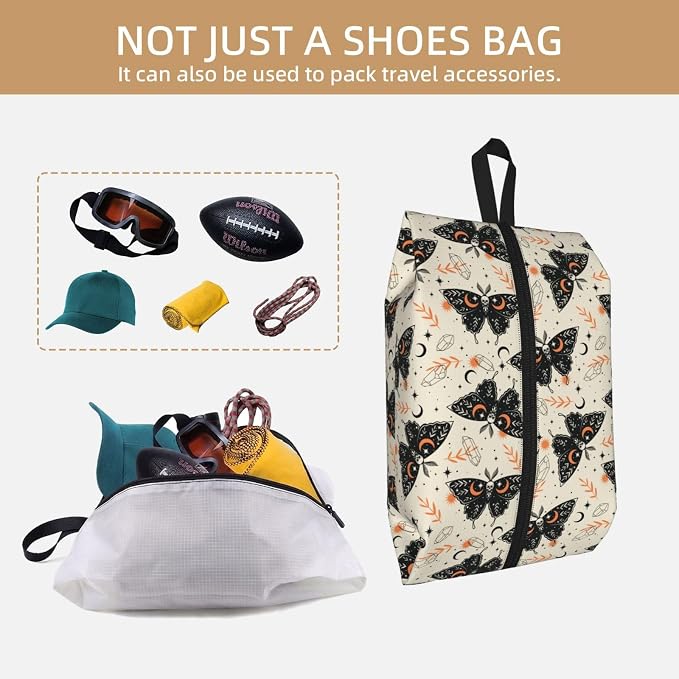 Gothic Witchy Butterfly Travel Shoe Bag for Men & Women, Waterproof Shoe Storage Organizer with Zipper, Portable Shoe Pouch for Sneakers, Heels, Sandals, Gym & Travel Luggage 2PCS