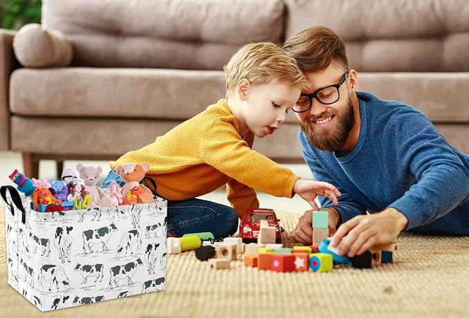 Cow Print Storage Bin - Kids Gift Basket, Rectangular Room Decor for Home, Books