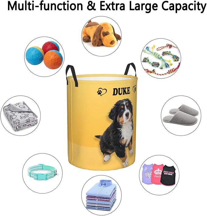 Personalized Large Dog Toy Storage Basket Bin Collapsible Custom Pet Stuff Box Chest Container for Living Room Organizer for Dog Toys,Dog Food,Blankets,Clothing (Yellow)