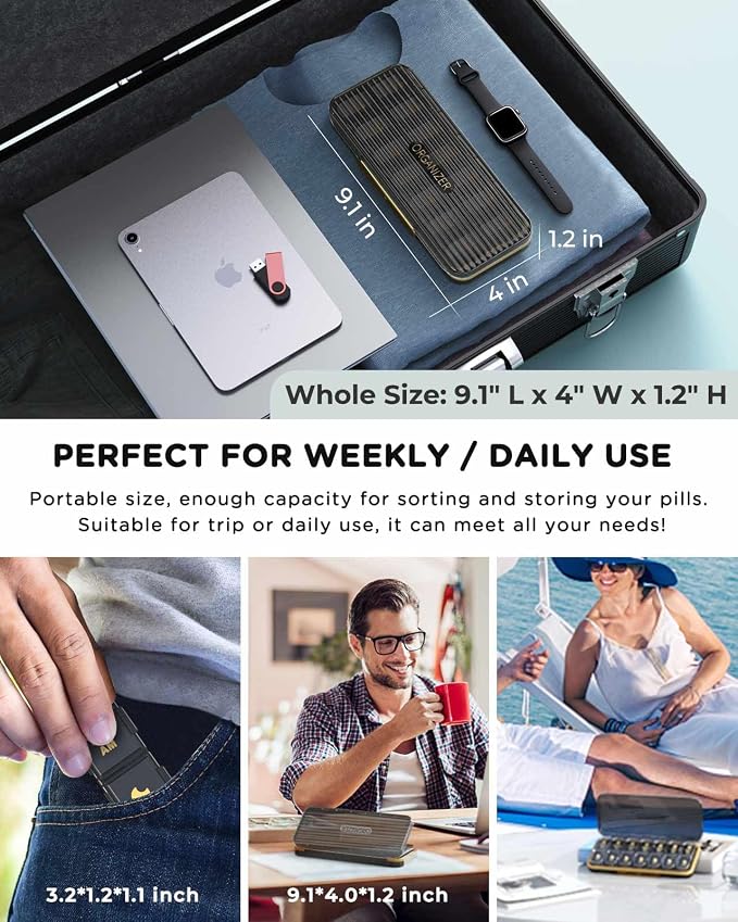 Acedada Pill Organizer 2 Times A Day, 7 Day Am Pm Pill Box, Black Grey | Weekly Pill Organizer Twice A Day, Portable Removable Daily Medicine Container Dispenser Case for Vitamin Fish Oil Supplement