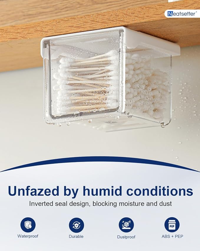 Hanging Cabinet Organizer – 33° Tilted Under Desk Drawer & Bathroom Storage – Self-Adhesive Clear Pull-Out Bins for Kitchen, Office & Vanity (Small)