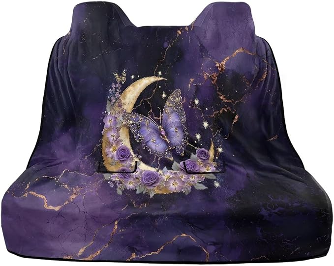 Renewold Backseat Cover for Dogs in Car Back Seat Pet Cover for Dogs Car Rear Bench Seat Towel Mat Purple Butterfly Moon Pet Supplies Travel Products After Running Yoga Workout Blanket Beach Pad