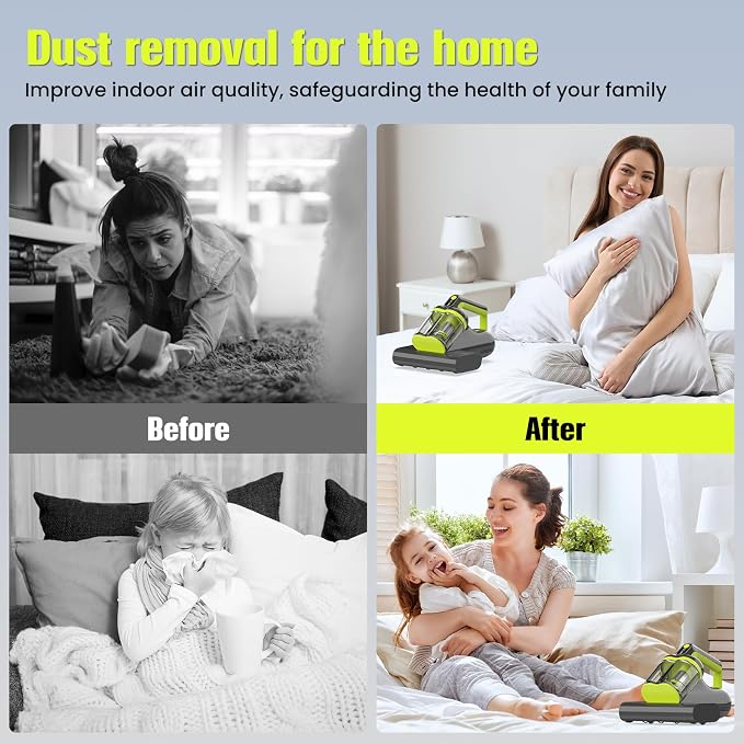 Mattress Vacuum Cleaner UV for Pet Hair,16kPa Power Suction UV Bed Vacuum Cleaner,140°F Heated Function,Ultrasonic High Tapping,HEPA Filter,Bed Vacuum for Sofa, Couch, Crib(Corded,4.5Amp)