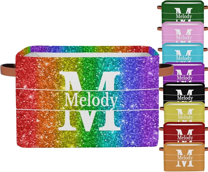 Custom Name Storage Bin Gradient Coloful Red Yellow Purple Sequins