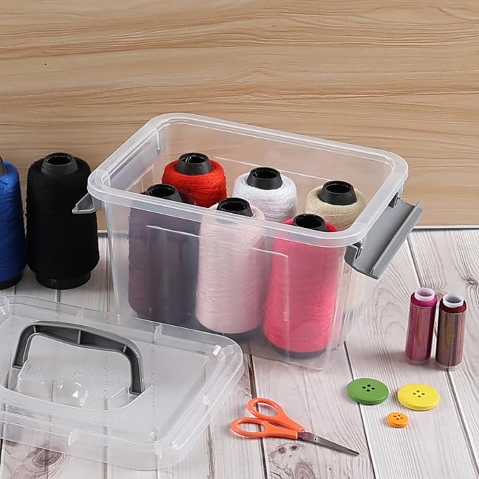 3.5 Quart Small Clear Latching Boxes with Handle, 6 Packs | Tiny Plastic Storage Tote Bins with Lid