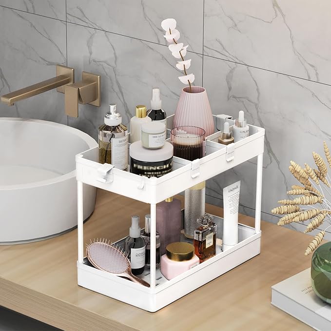 3 Tier Rolling Cart with Wheels, Storage Craft Art Trolley Organizer Serving, 3 Hanging Baskets Easy Assembly, for Office, Bathroom，Living Room, Kitchen, White